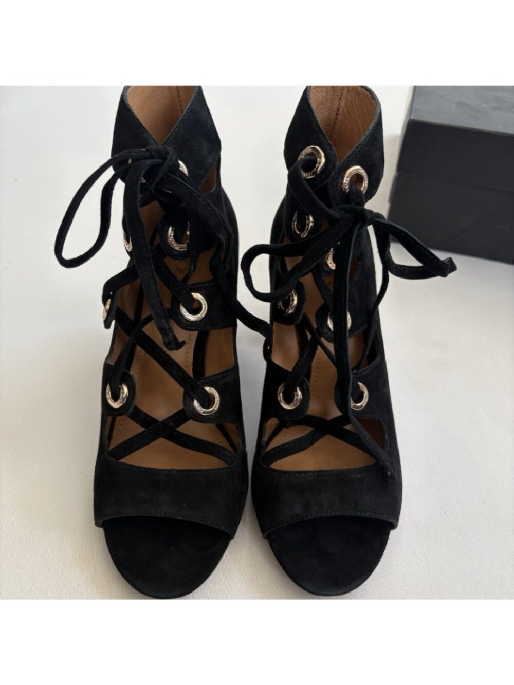 New Coach Women’s 5M Priscilla Lux Black Suede Lace Up Open Toe Sandals 3” Heels - Picture 3 of 14